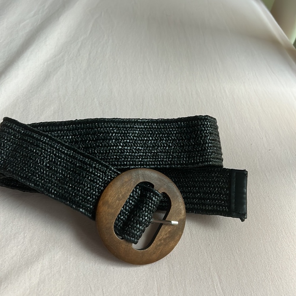 Black Woven Elastic Belt with Round Buckle